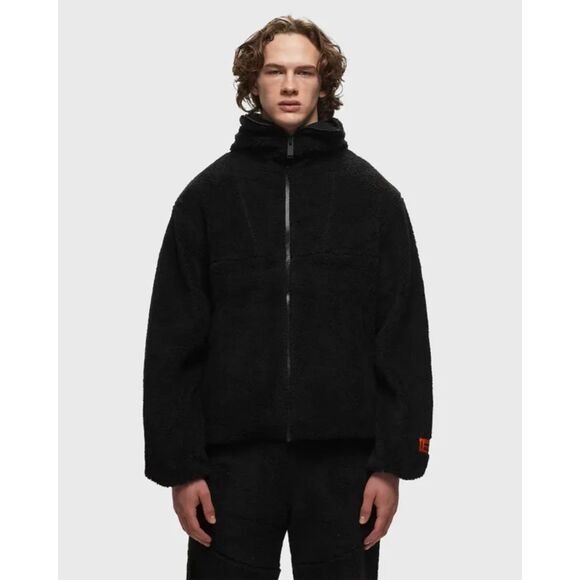 HERON PRESTON Jacket Mens Small Black Zip Up Deep Pile POLAR FLEECE HOODIE $690 - Picture 1 of 10